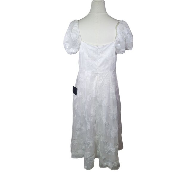Lulus White Sweetest Behavior White Embroidered Puff Sleeve Midi Dress Size L - Picture 5 of 7